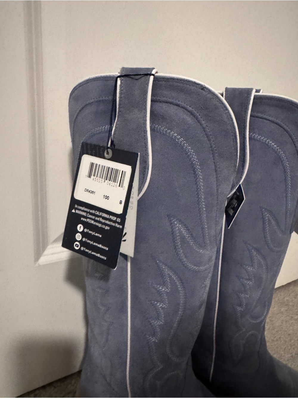 Tony Lama- Blue Suede Cowboy Boots NWT - Picture 4 of 7